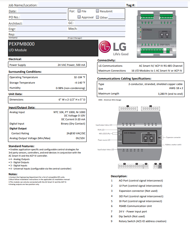 LG IO Module for Central Controls - PEXPMB000 - ACM74079305 ...