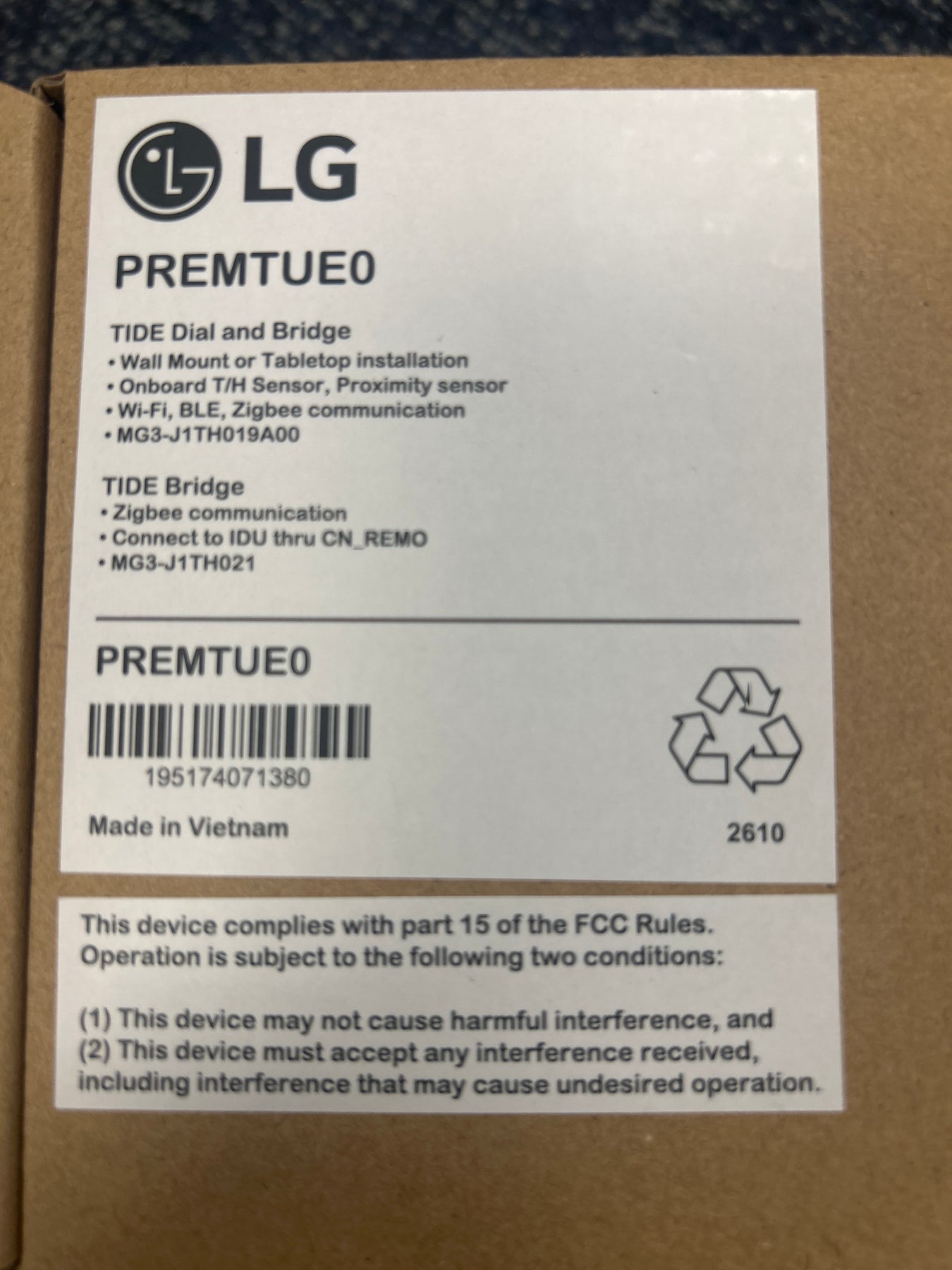 Tidal Remote Code PREMTUE0 - LG Deluxe Remote Controller - Tide Dial Wireless Thermostat